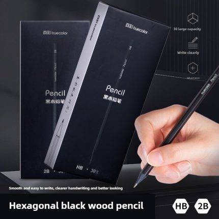 Truecolor E2613 Black Wood Hexagonal Rod Comfortable Gripping Dip Pencil(BOX)